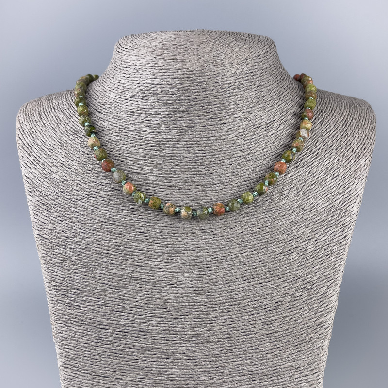 Jasper Hematite Heishi Bead Necklace - Graphed Hexagonal 6x6 mm Cubes, 50 cm Length