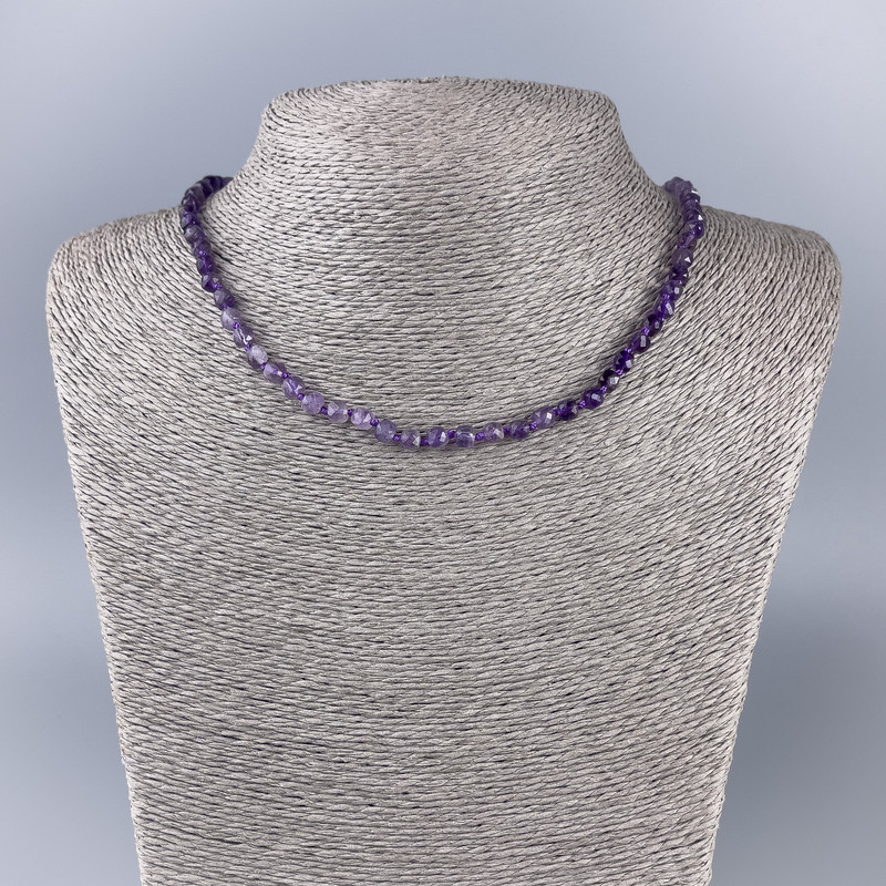 Amethyst Necklace with Natural Gemstone, Faceted Cube, 4.5x4.5mm, length 50cm
