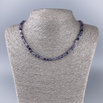 Fluorite Necklace with Natural Stone, Faceted Cube Beads, 4.5x4.5 mm, 51 cm chain