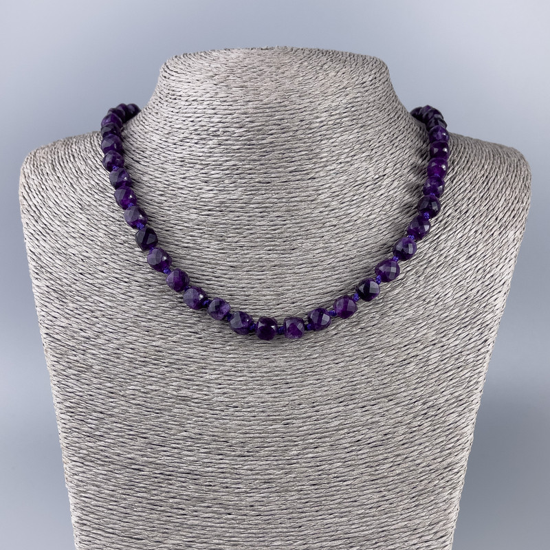 Sugilite Necklace, natural gemstone, faceted cube, diameter ~7.5 mm x 7.5 mm, length 50 cm