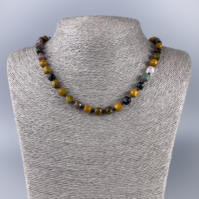 Jasper Beads Natural Stone Faceted Cube, diameter 8x8 mm ±, length 51 cm ±