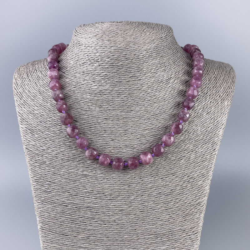 Necklace Turmaline rubellite natural gemstone faceted cube, diameter 9x9mm±, length 50cm±