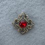 Brooch-Pendant Accent with Red Crystal and White Rhinestones, Gold Tone Metal 42 mm +