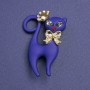 Brooch Cat (Matte Blue) with Rhinestones, Silver-tone Metal 43x29mm+
