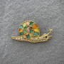Brooch Snail with Multicolor Cat's Eye and Crystals Light-Gold Metal 28x55mm+