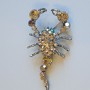 Brooch Scorpion with Gray and Green Rhinestones on Dark Silver Metal 70x37mm+