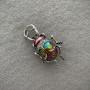 Brooch Beetle pink, yellow and blue enamel, with white rhinestones silver metal 58x34mm+