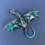 Brooch Pendant Dragon blue enamel with blue and green rhinestones, silver metal 50x56mm +