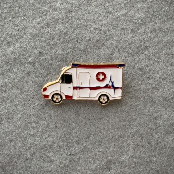 Brooch 'Ambulance' White Enamel on Gold-Tone Metal 18x32mm+
