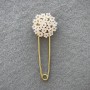 Brooch Pin Hortensia White with Pink Crystals Gold-tone Metal 78x28mm+