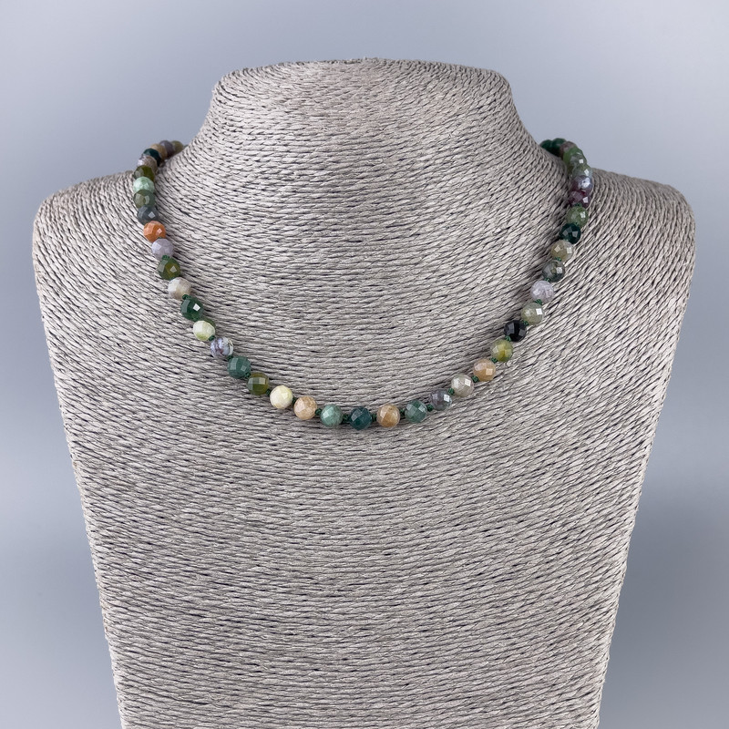 Necklace Jasper natural stone faceted bead, diameter 6mm+-, length 50cm+