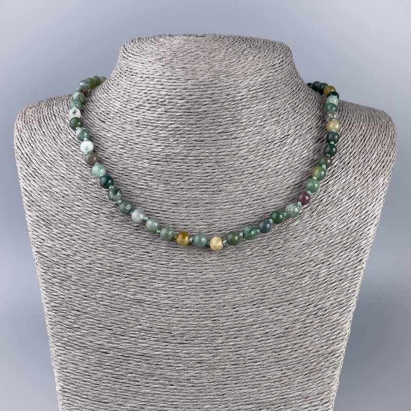Jasper Beads Necklace with Natural Stone, Smooth Round Beads, 6.5 mm diameter, 49 cm length