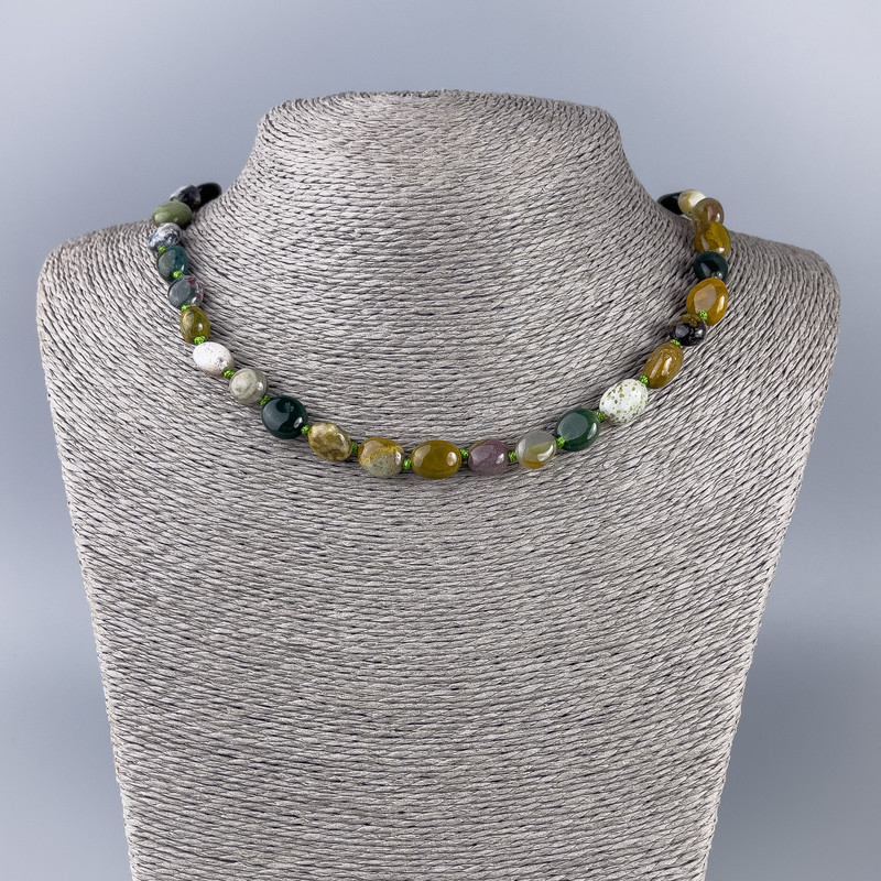 Necklace with Natural Jasper Tumbled Beads, 9x12 mm, length 50 cm