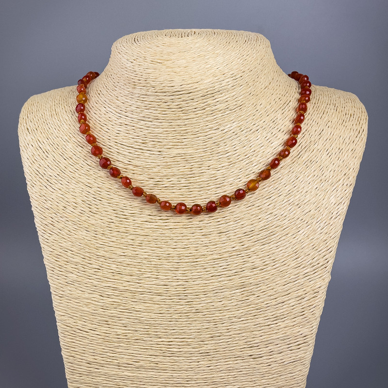 Carnelian Necklace with Natural Stone, Faceted Coin-shaped Beads, 6x5mm, Length 49cm