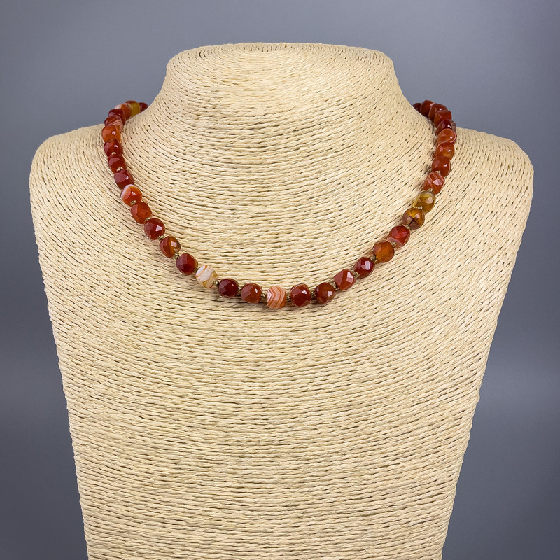 Carnelian Necklace with Natural Stone, Faceted Cube Beads, 7 mm dia., 50 cm length