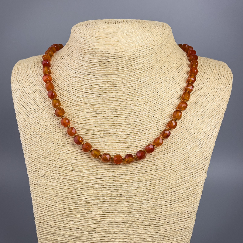 Carnelian Necklace with natural gemstone, faceted cube, 7mm diameter, length 50cm