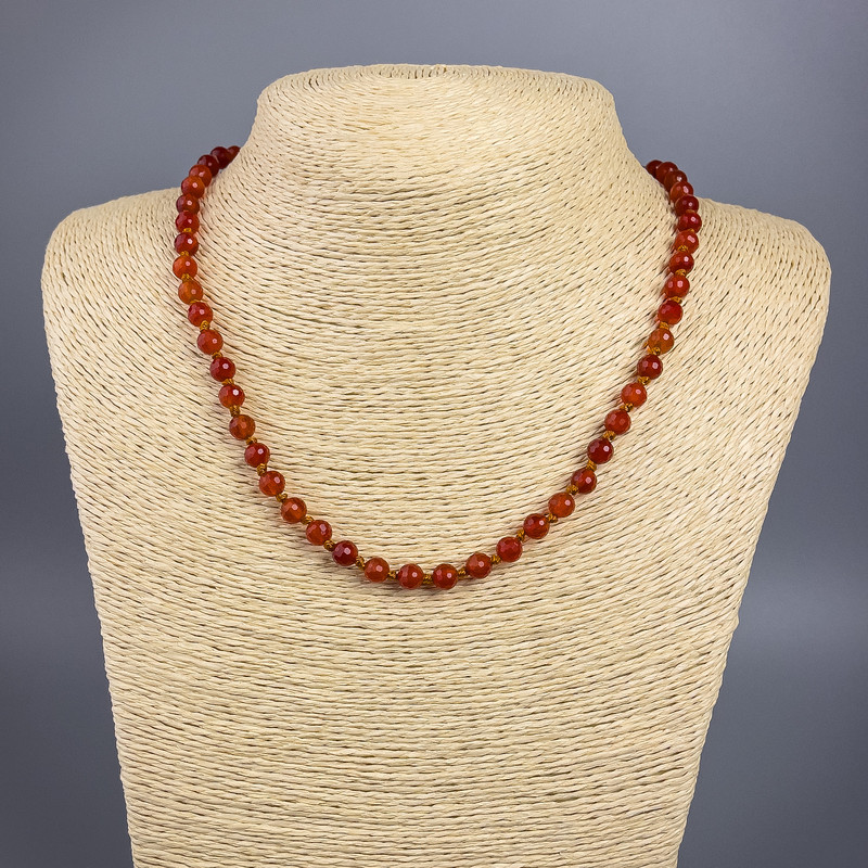 Carnelian Necklace with Natural Stone, Faceted Bead, 6mm diameter ±, Length 49cm ±