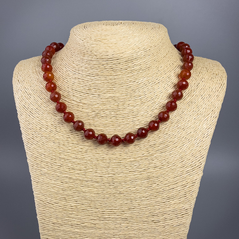 Carnelian Beads Natural Stone Faceted Round, 10mm diameter, length 49cm