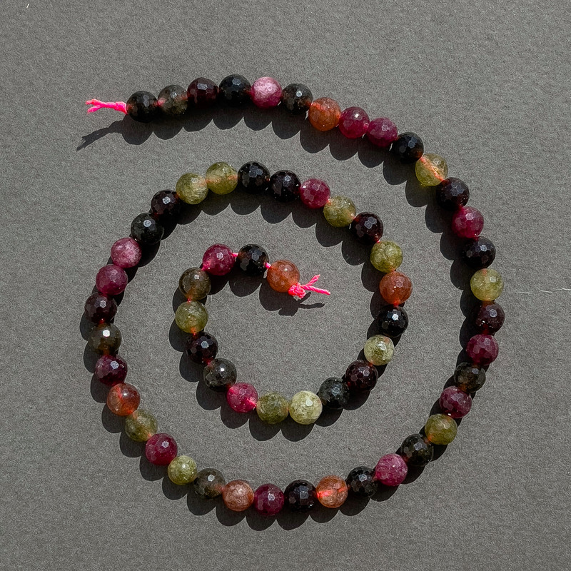 Natural Tourmaline Beads, Faceted Round Bead, 6 mm diameter ±, 39 cm length ± on thread