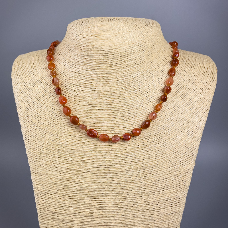 Carnelian Necklace, natural stone faceted beads, diameter 6x7mm ±, length 49cm ±