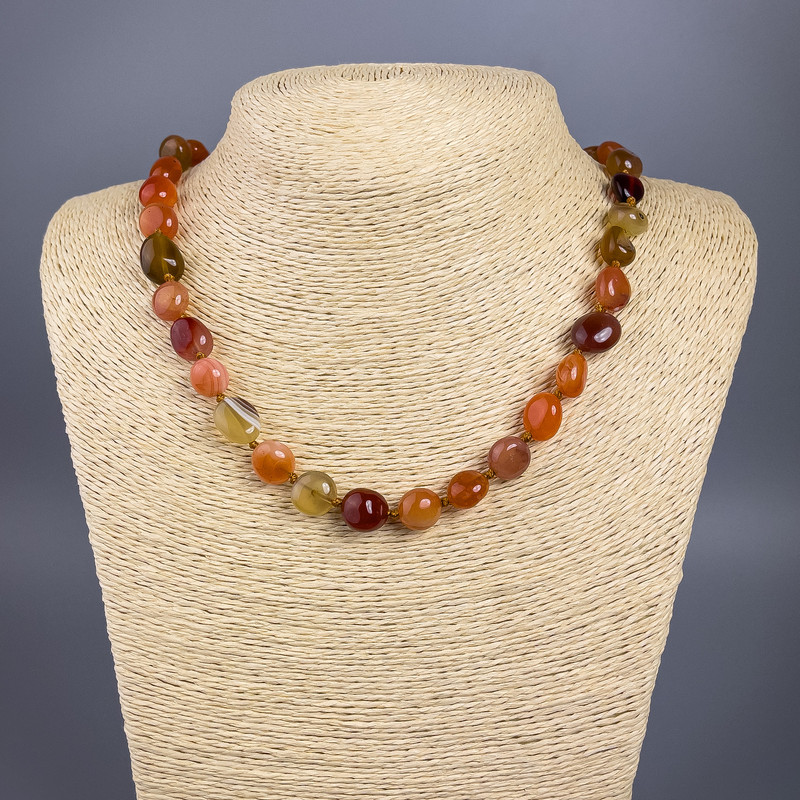 Carnelian Necklace natural gemstone faceted, diameter 12×14mm+-, length 50cm+-