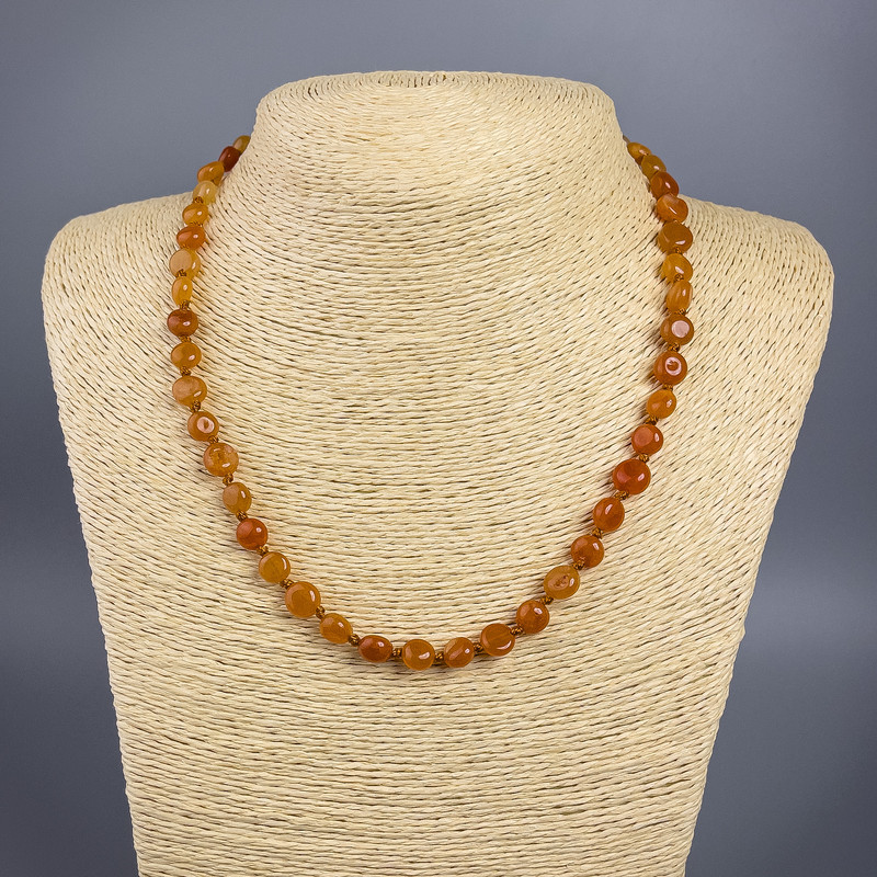Carnelian Necklace with natural carnelian gemstone, faceted beads, diameter 7x8mm ±, length 49cm ±