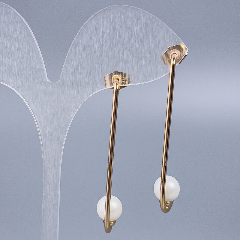 Xuping Stud Earrings with Mallorca Bead, 8mm diameter, 4.5 cm± length, 18K Plating