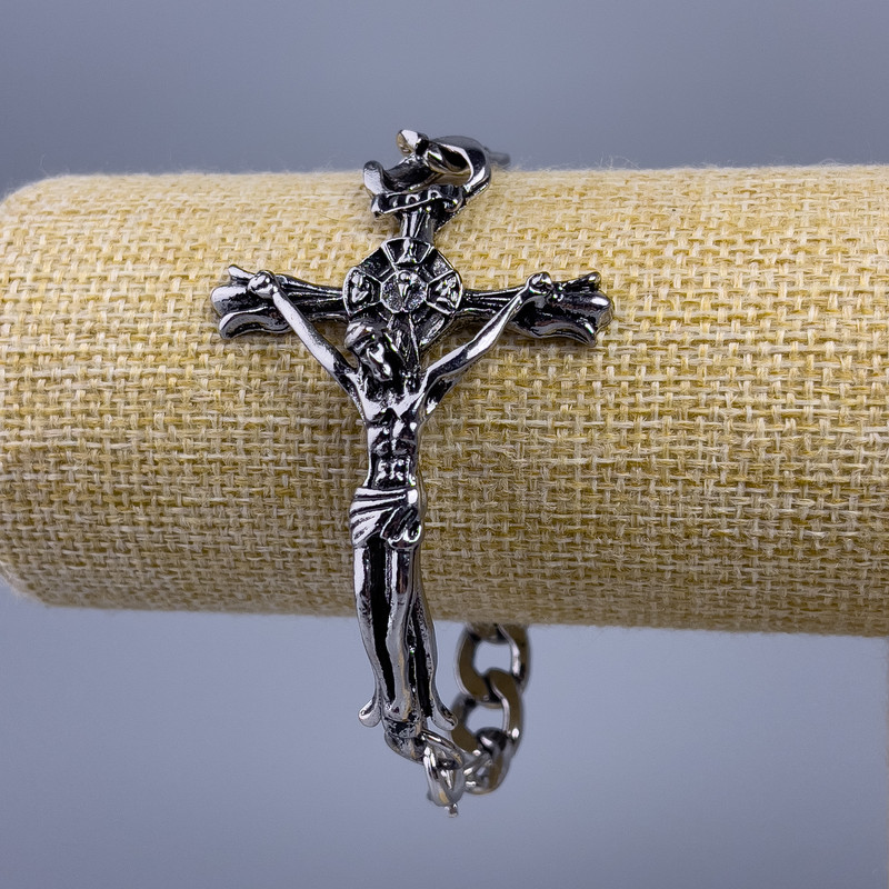 Chain Bracelet "Jesus" silver-toned metal 66x43mm, thickness 10mm, length 20cm +