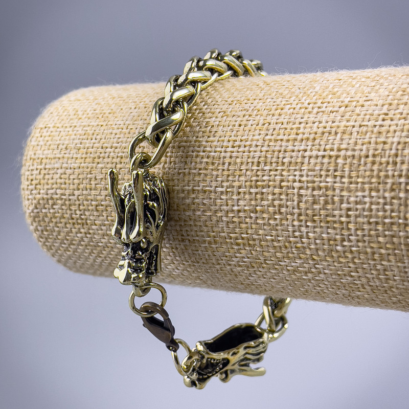Chain Bracelet "Dragon" in gold-tone metal 10.5x30mm, thickness 8mm, length 21 cm +