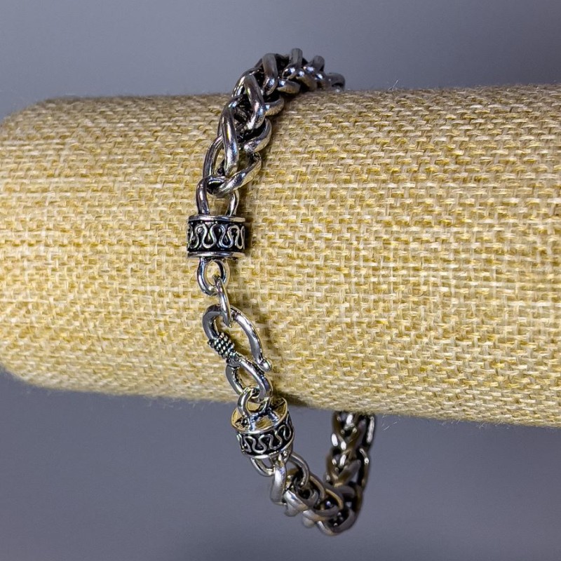 Chain Bracelet "Lock" Silver-Tone Metal 6×8mm Links, 8mm Thick, 8