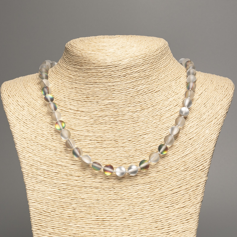 Opal glass Necklace Gray Matte Chameleon Smooth Bead, diameter 8mm±, length 49cm±