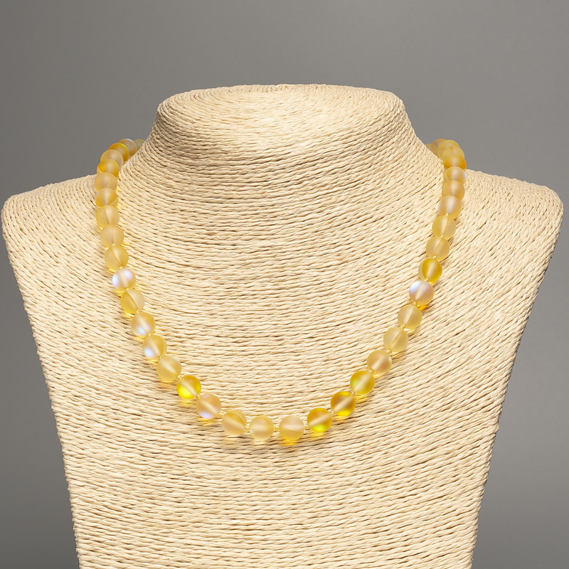 Opal Glass Beads Yellow Matte Chameleon Smooth Round Bead, diameter 8mm±, length 49cm±