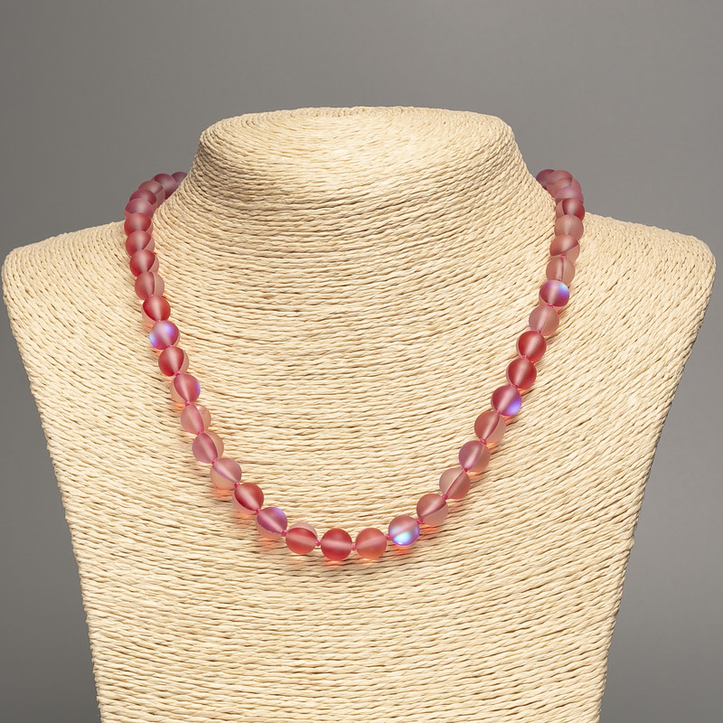 Opal Glass Beads Red Matte Chameleon Smooth Sphere, 8mm diameter ±, Necklace Length 49cm ±