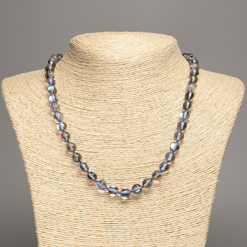 Opal glass beads, gray chameleon, smooth round beads 8mm dia., length 49cm