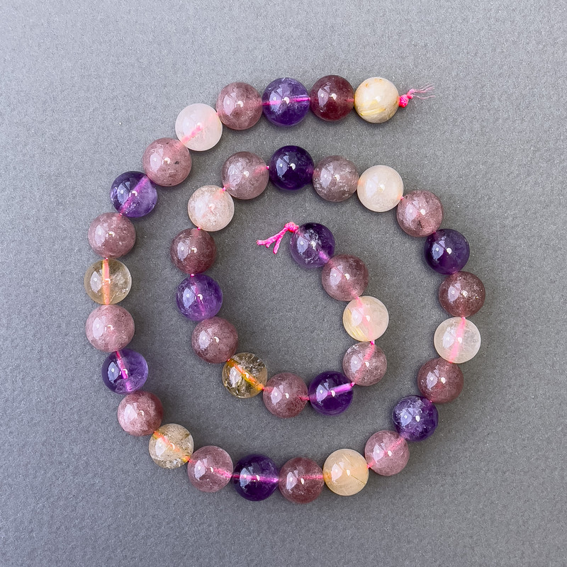 Assorted Natural Stone Beads Smooth Round 10mm Diameter, 39cm+ Length
