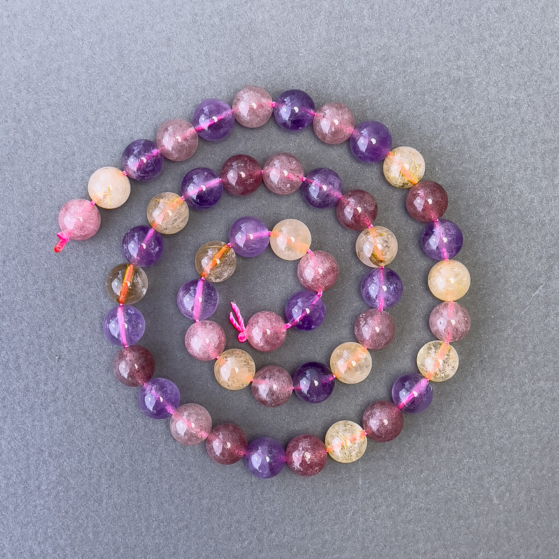 Assorted Beads of Natural Stone - Smooth Round Beads, 8.5 mm diameter, ~39 cm length