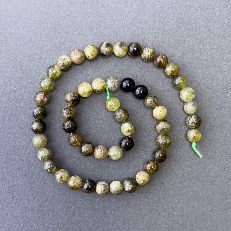 Green Garnet Beads natural stone smooth sphere, 8mm diameter±, length 39cm±