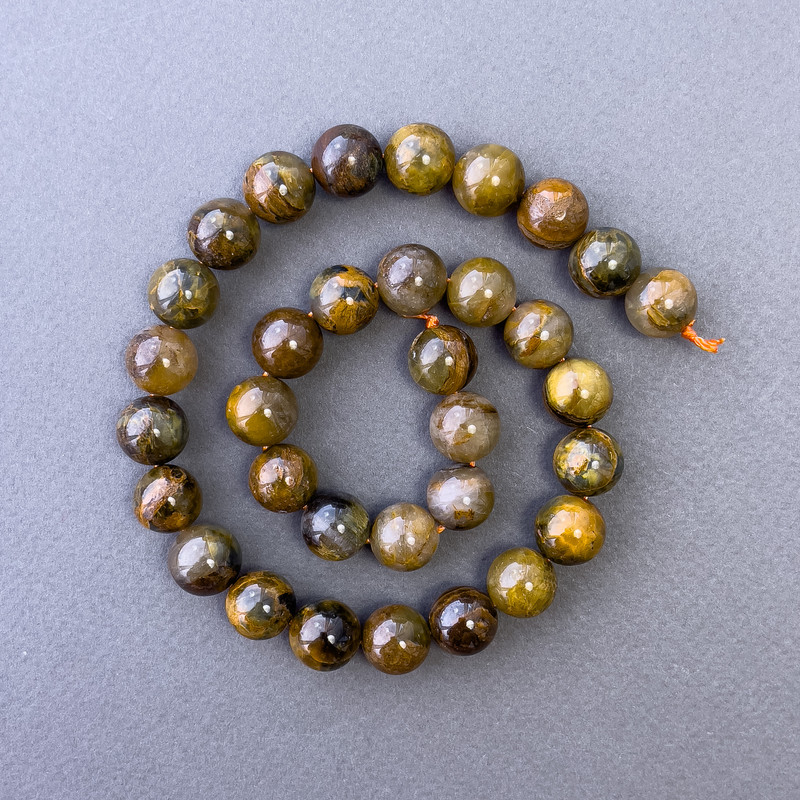 Yellow Petersite Beads Natural Stone Smooth Sphere 12mm Ø, 39cm+ length