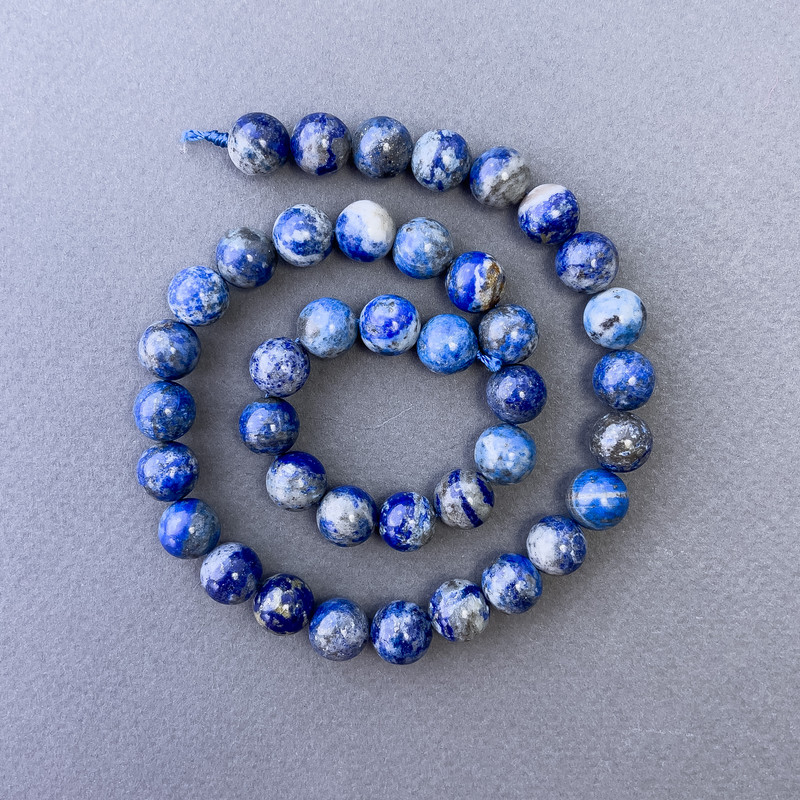 Lapis Lazuli Beads, natural stone, smooth round bead, diameter 10.5 mm, length 39 cm