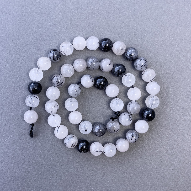 Rutilated Quartz Beads Hairy (Hair-like) Natural Stone Round Beads, 8.5 mm diameter, 39 cm length