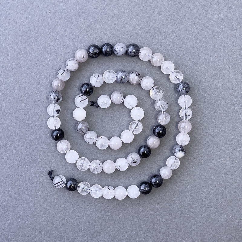 Rutilated Quartz Hairy (Woolly) Beads Natural Stone Round Bead, diameter 6.5mm±, length 39cm±