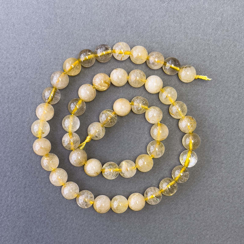 Rutilated Quartz Hairline Beads Natural Stone Smooth Round 8mm Dia., Thread Length 39cm