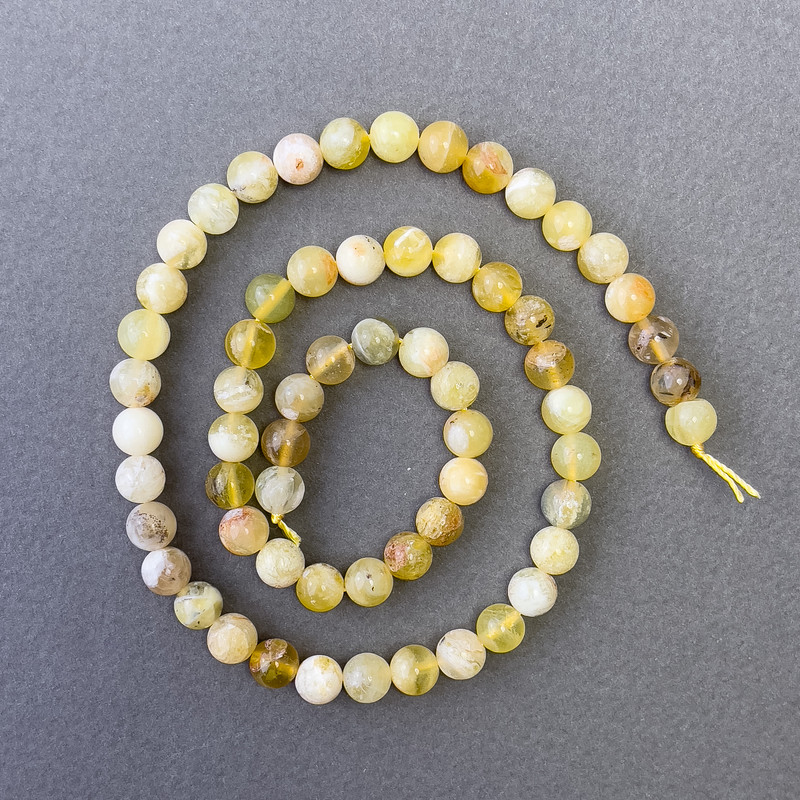 Yellow Opal Beads natural stone smooth round bead, diameter 6.5mm±, length 39cm±
