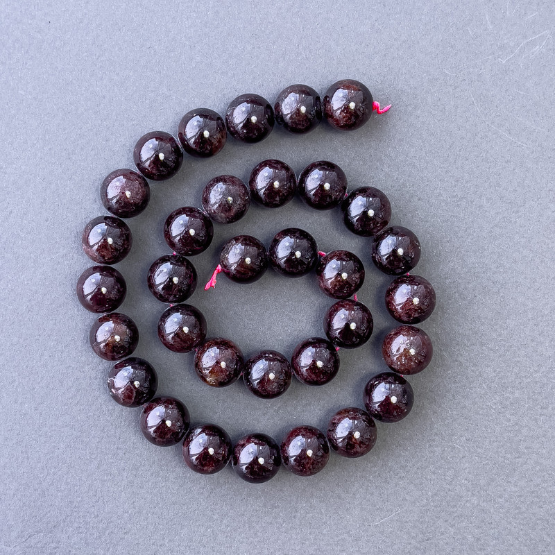 Garnet Beads Natural Stone Smooth Sphere, diameter 10mm±, length 39cm+