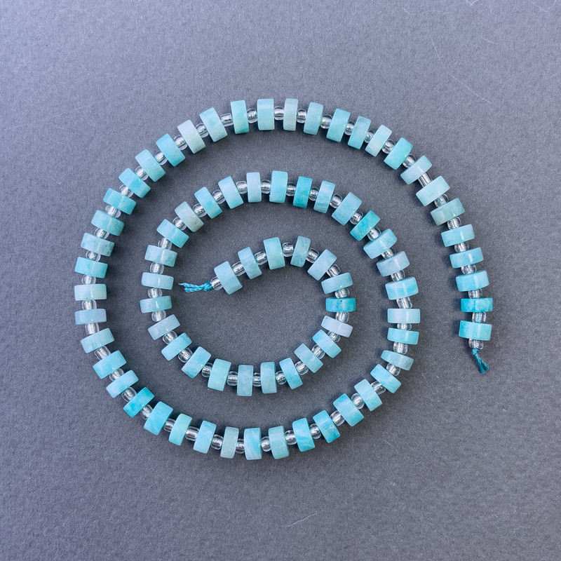 Amazonite Beads natural stone disc on thread, diameter 6×3 mm±, length 40 cm± with 3×2 mm beads±