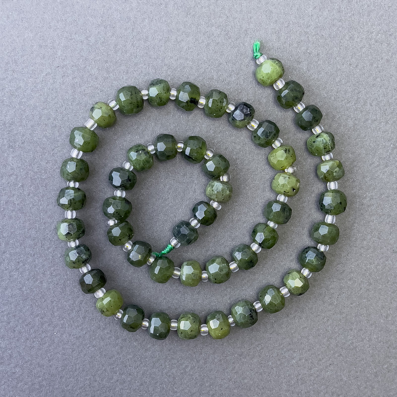 Jadeite Beads Canadian Natural Gemstone Faceted Rondelle on Thread, 7.5×6 mm±, 38 cm± Length with 3×2 mm± Seed Beads