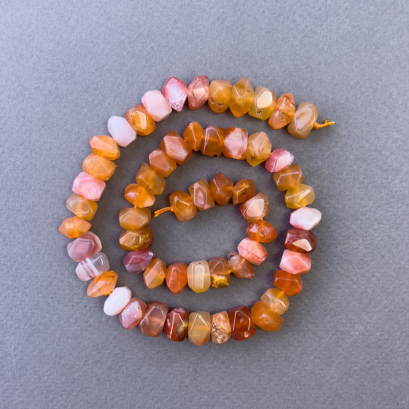Botswana Agate Beads, orange natural stone, faceted rondelle on thread, 10x7 mm, length 39 cm