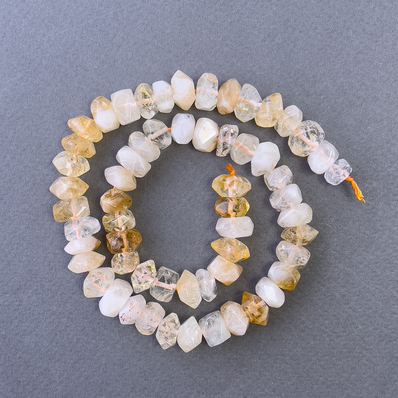 Citrine Beads Natural Stone Faceted Rondelle on Thread, 9.5x7 mm+-, length 39cm+-
