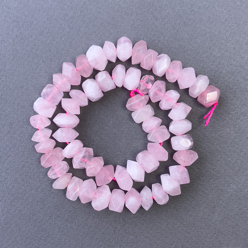 Rose Quartz Beads, Natural Stone, Briolette Rondelle on Thread, 10x7 mm ±, 38 cm length ±