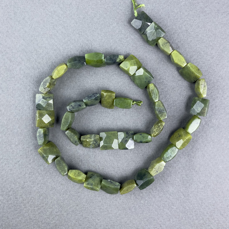 Jadeite Beads Canadian Natural Stone Beads Grenulated Rectangular on Thread, 9x10x5 mm +/-, 40 cm length